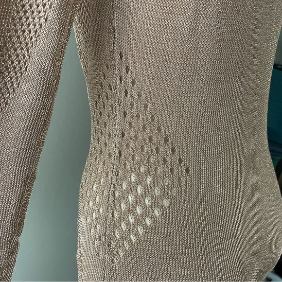 Pretty Little Thing Metallic Knitted Rose Gold Cut Out Maxi Long Dress Pink - Picture 4 of 12